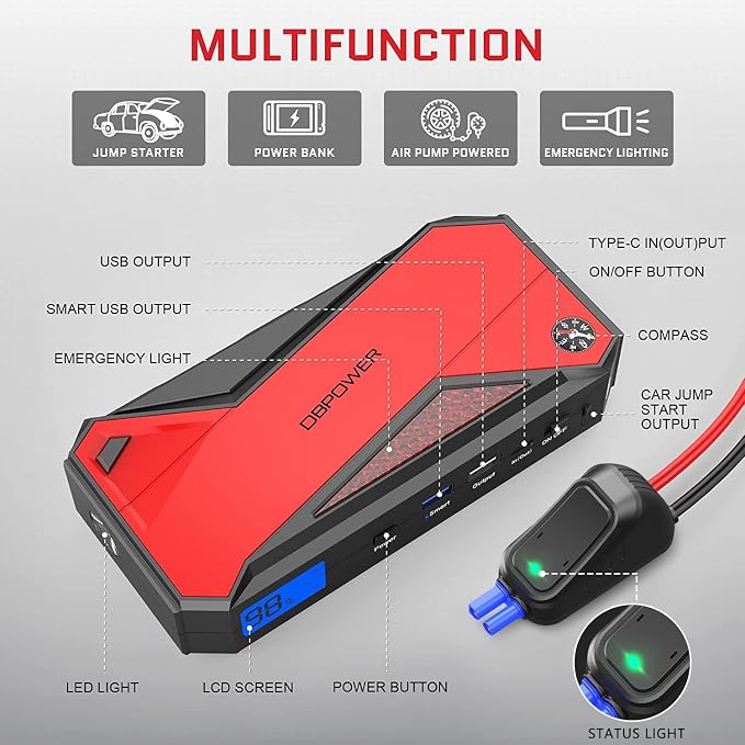 DBPOWER Peak 1600A 18000mAh Portable Car Jump Starter Battery Booster - Image 5