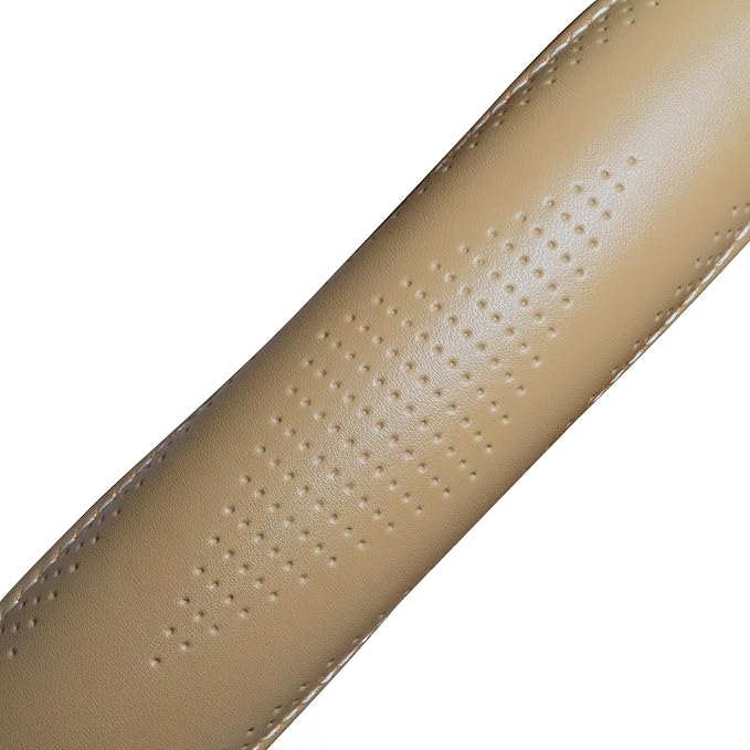 HAOKAY Top Grade Beige Genuine Leather Steering Wheel Cover Men Women, Luxury - Image 4