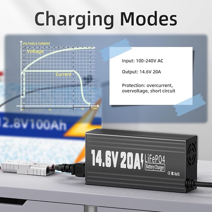 12V 20A Lithium Battery Charger, 14.6V LiFePO4 Battery Charger AC-DC Fast and - Image 5