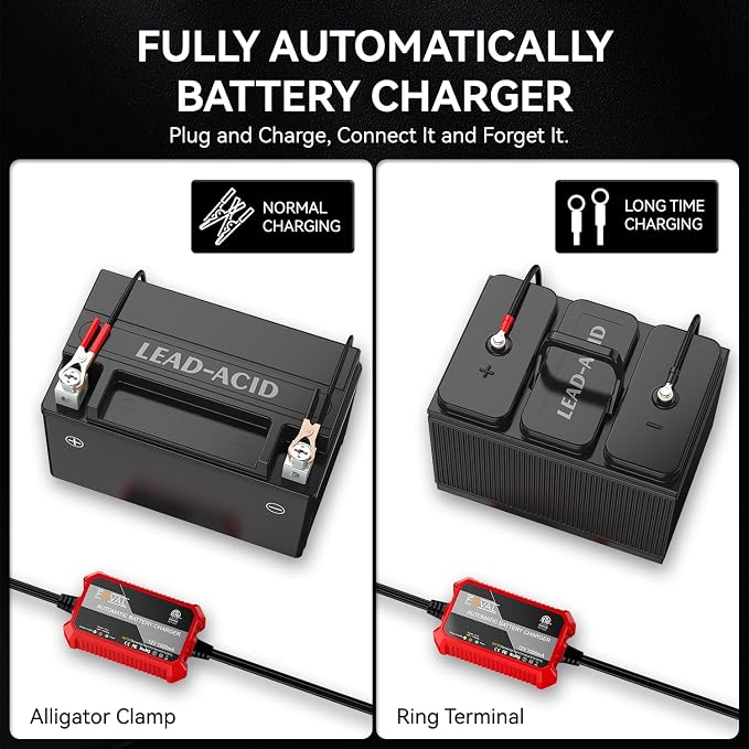FOVAL Fully Automatic Trickle Battery Charger, 1000mA 12V Smart Car Battery - Image 4