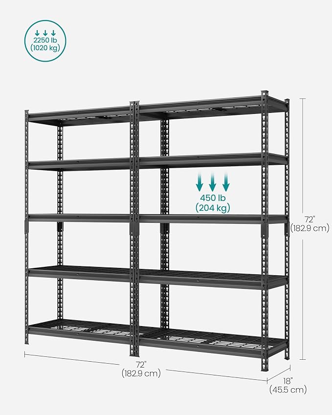 SONGMICS 5-Tier Storage Shelves Set of 2, Heavy-Duty Garage Shelving, - Image 6