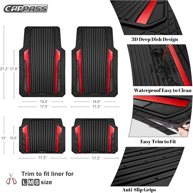 CAR PASS Heavy Duty Rubber Car Mats Metallic, Aluminum Film All Weather Floor - Image 4