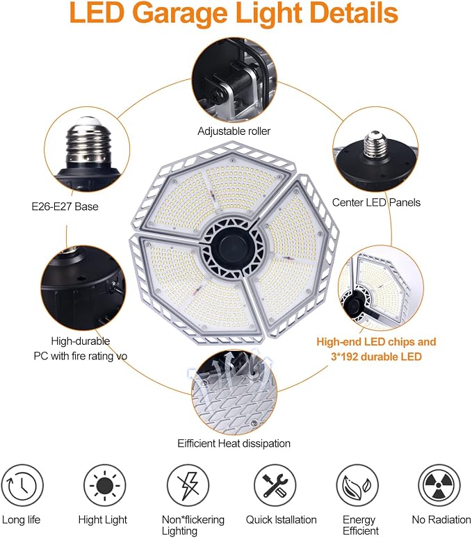 KERNOWO LED Garage Lights, 140W 18500 Lumens Garage Lighting, 6000K Daylight - Image 3