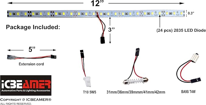 ICBEAMER 12" High Power Blue 18 SMDs 2835 LED Strip Light Universal Fit Car - Image 3