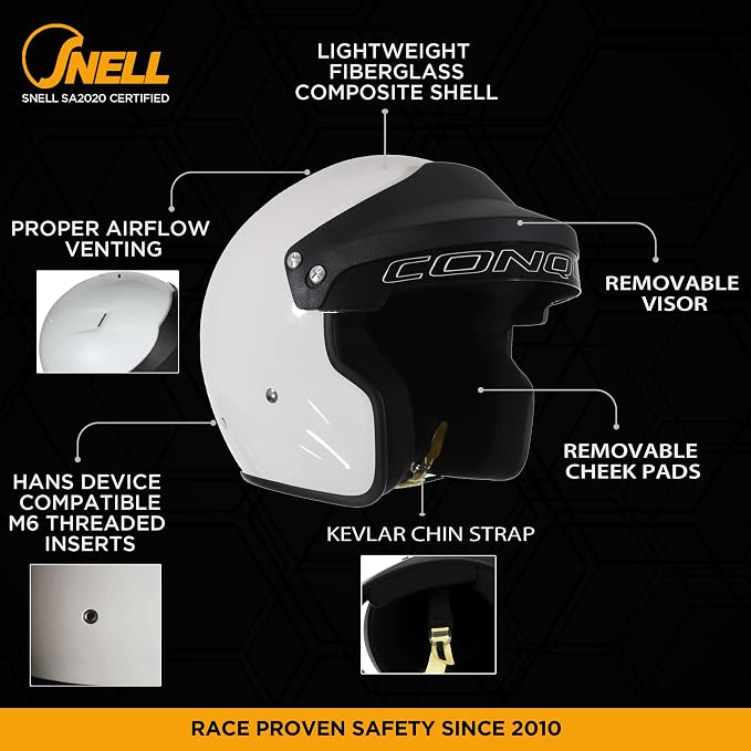 Conquer Snell SA2020 Approved Open Face Auto Racing Race Car Helmet - Image 2