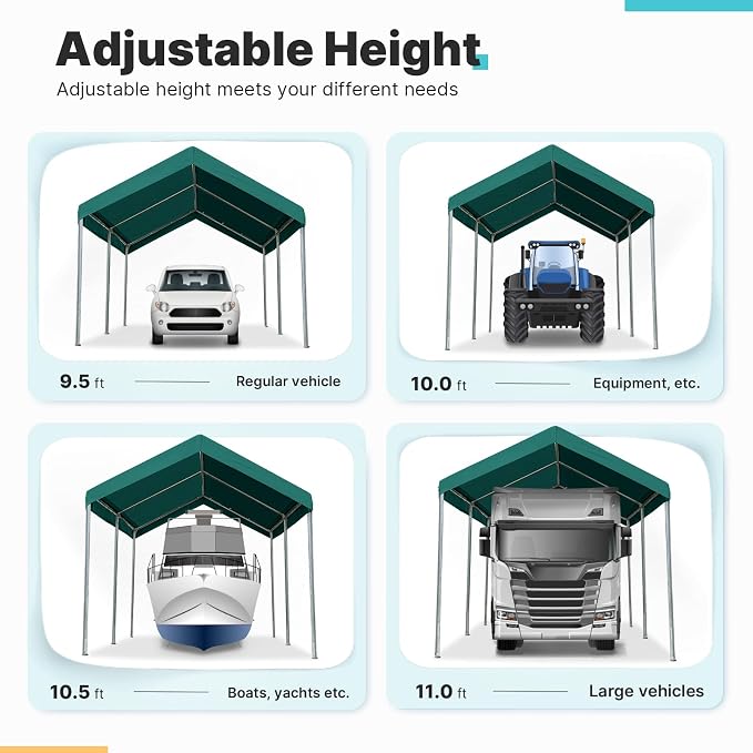 ADVANCE OUTDOOR Adjustable 10x15 ft Heavy Duty Carport Car Canopy Garage Boat - Image 2