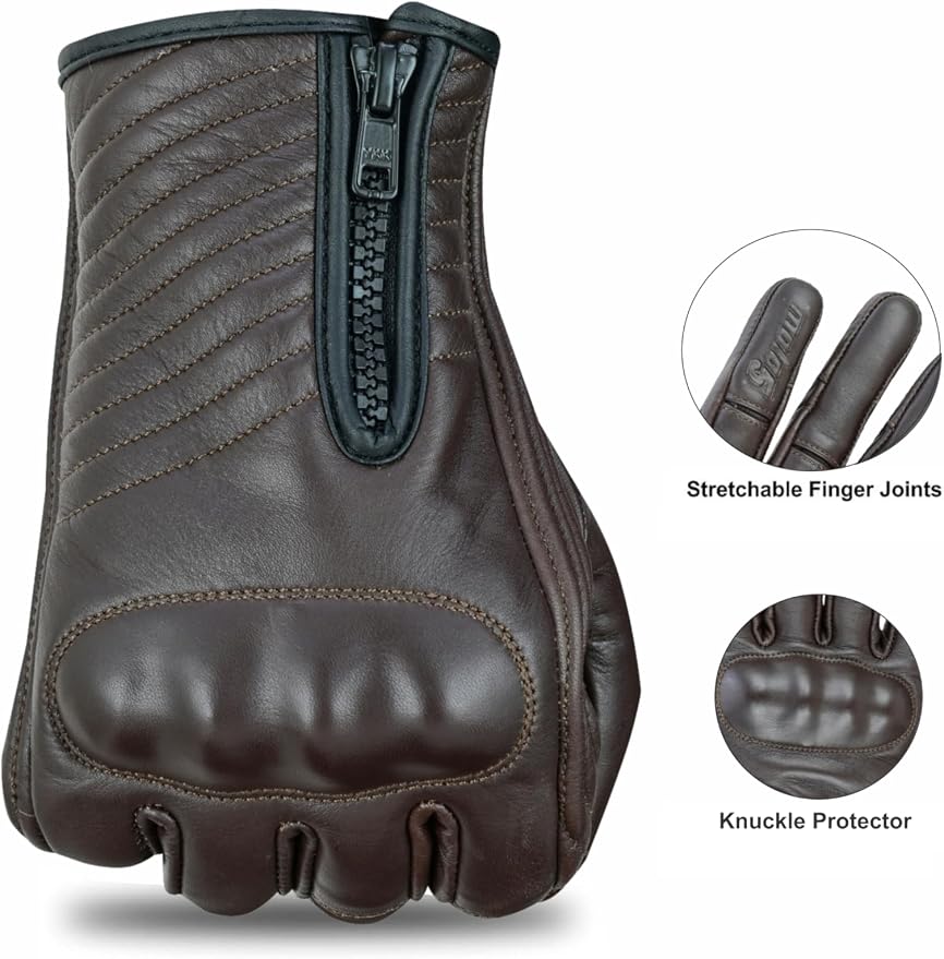 Full Finger Leather Motorcycle Gloves - Image 5
