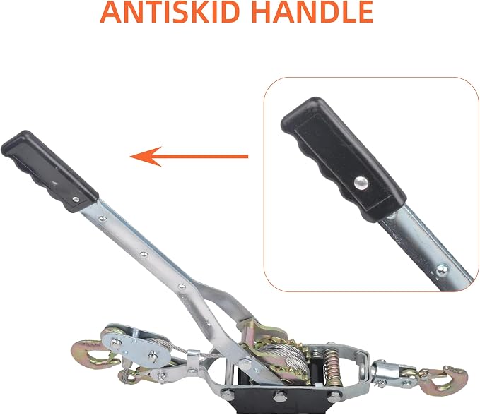 5 Ton Heavy Duty 3 Hook Steel Cable Dual Gear Power Puller Come Along Chain - Image 4