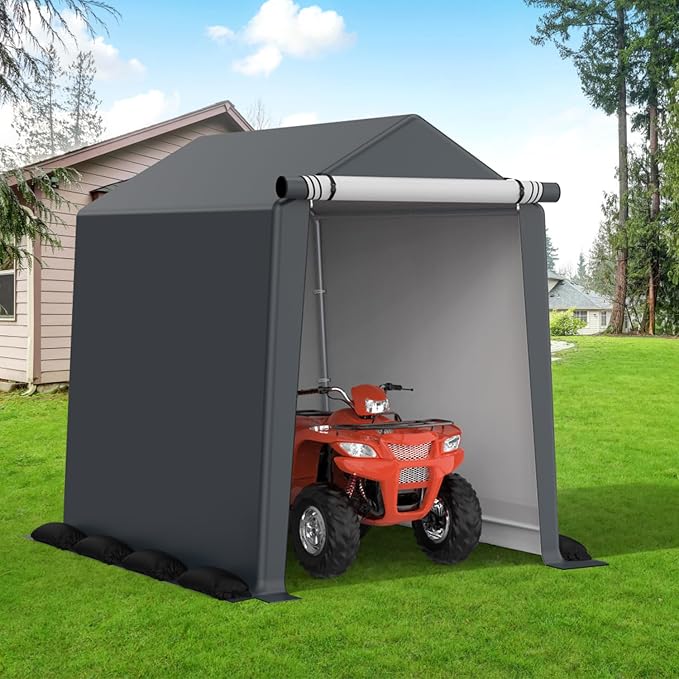 6x8FT Outdoor Storage Shelter Carport, Portable Shelter Heavy Duty Storage Shed - Image 8