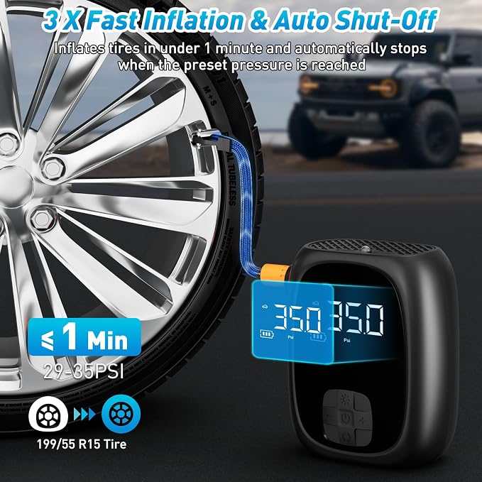 Tire Inflator Portable Air Compressor – Fast Inflation, Auto Shut-Off & LED - Image 2