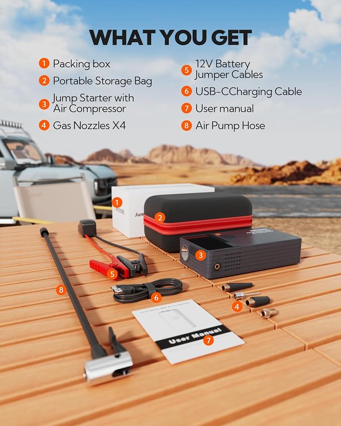 Car Battery Jump Starter with Air Compressor, 44.4Wh Battery Jump Box with Tire - Image 8