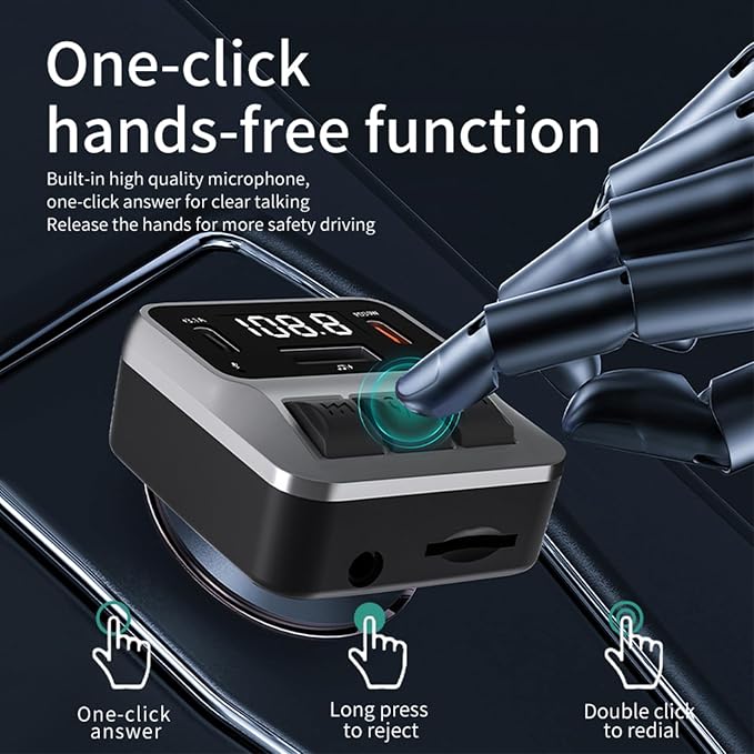 Car Bluetooth 5.3 FM Transmitter，with Dual PD 30W Type-C Car Fast Charging and - Image 2