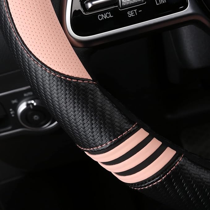 Car Steering Wheel Covers for Women Padded Carbon Fiber PU Leather Cute Auto - Image 4