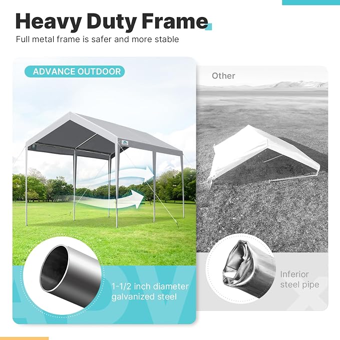 ADVANCE OUTDOOR Adjustable 10x20 ft Heavy Duty Carport Car Canopy Garage Boat - Image 3