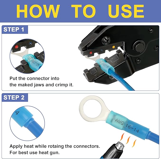 haisstronica Crimping Tool For Heat Shrink Connectors-AWG 22-10 Ratchet Wire - Image 6