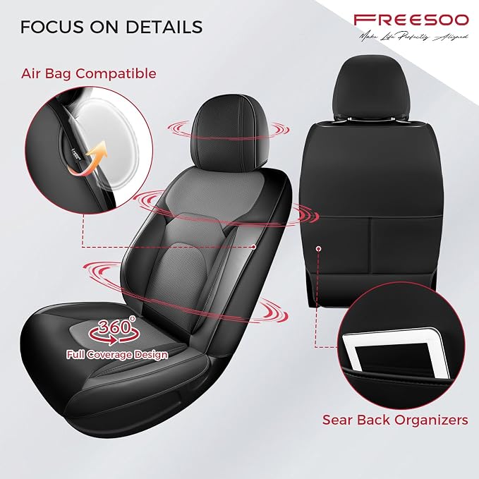 FREESOO Car Seat Covers Full Set, Waterproof Automotive Seat Covers, Leather - Image 4