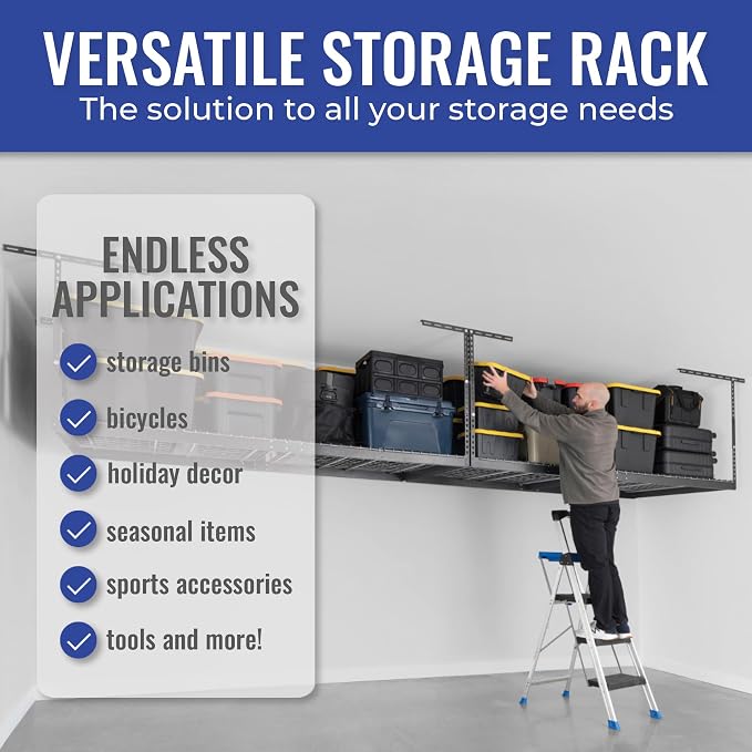 SafeRacks Heavy Duty Overhead Garage Storage Rack, 600 lb Capacity, Adjustable - Image 4