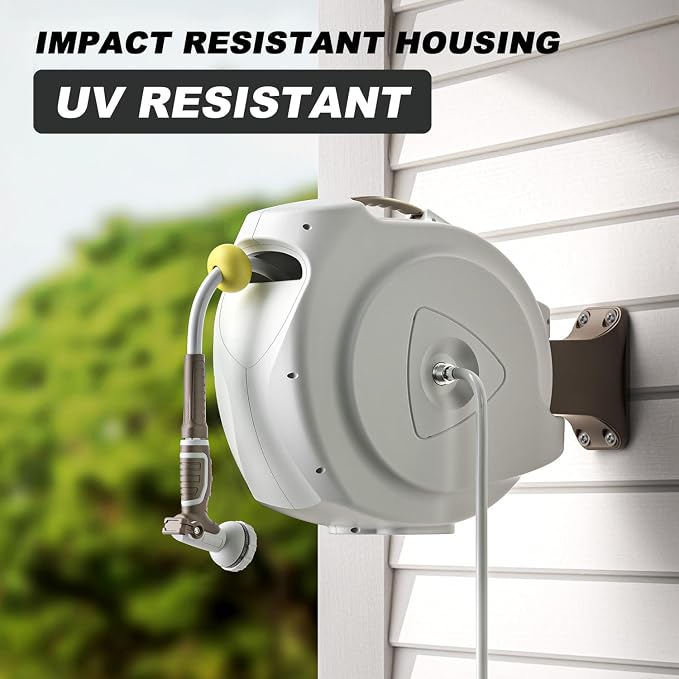 Retractable Garden Hose Reel, 1/2 in 120+6 ft, Heavy Duty Wall Mounted Water - Image 2