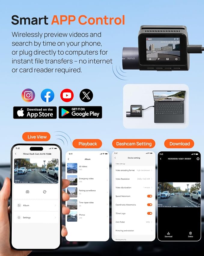 70mai Dash Cam Front and Rear - Image 4