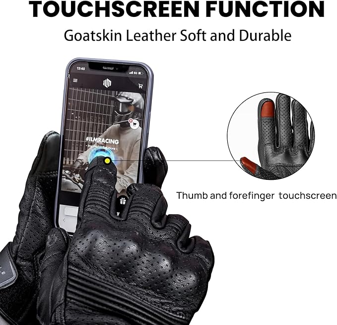 ILM Goatskin Leather Motorcycle Motorbike Powersports Racing Gloves Touchscreen - Image 3