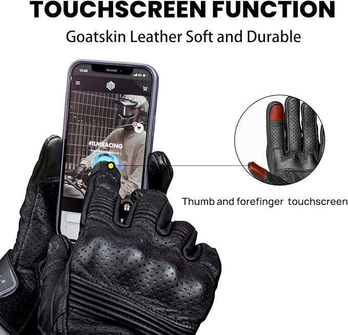 ILM Goatskin Leather Motorcycle Motorbike Powersports Racing Gloves Touchscreen - Image 3