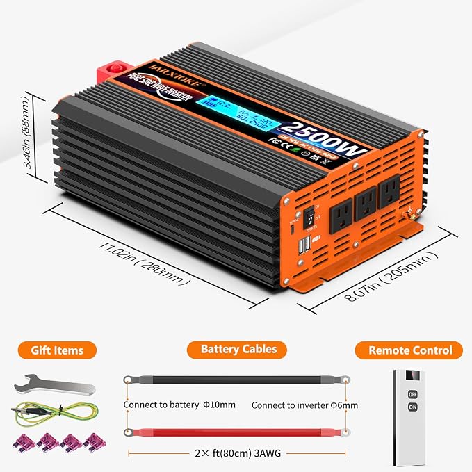 2500 Watt Pure Sine Wave Power Inverter 12V DC to 110V 120V Converter - Image 6