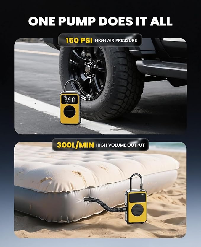 Tire Inflator Portable Air Compressor, Dual Pressure-150PSI High Pressure Mode - Image 3