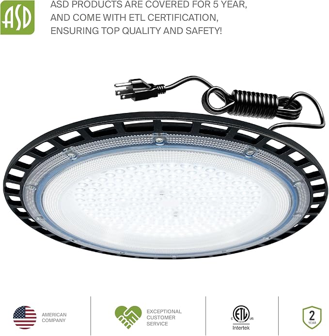 ASD LED High Bay UFO Light Fixture, Commercial Shop Lighting | Plug & Play Cable - Image 8