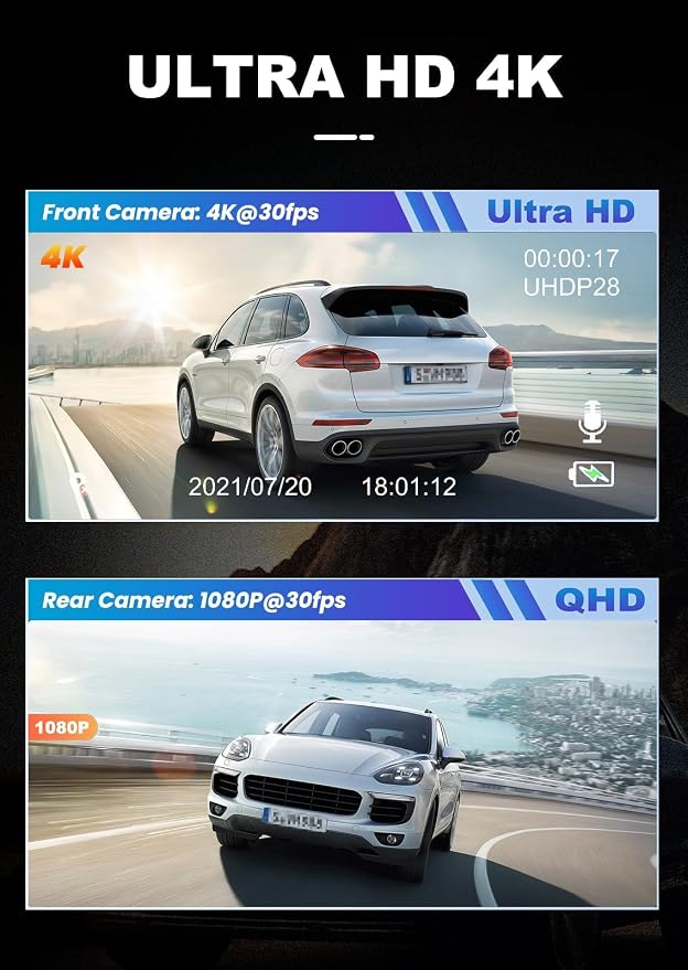 JOMISE Dash Cam Front and Rear 4K+1080P, Starvis Sensor, Built-in GPS, Night - Image 2