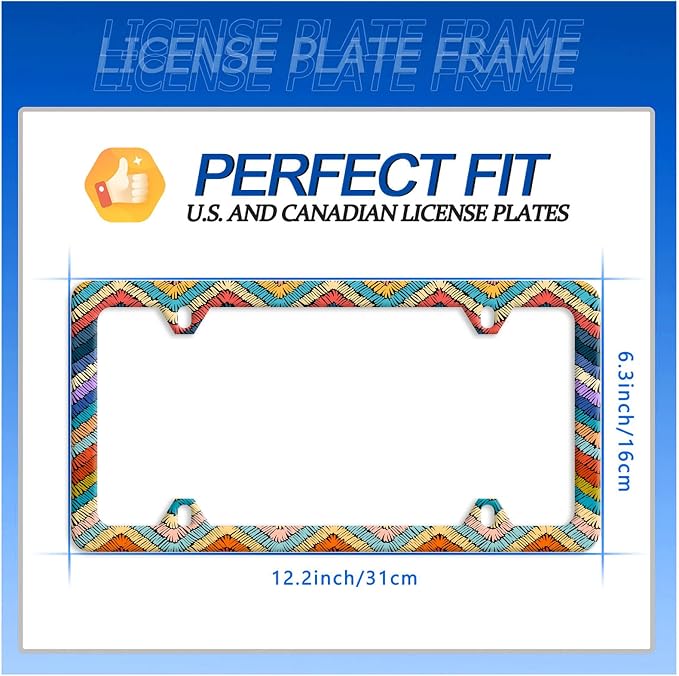 Boho License Plate Frame Colorful Stripe License Plate Stainless Steel Funny - Image 7