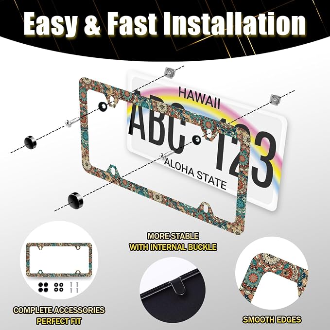Vintage Mandala Flowers License Plate Frame Boho Floral License Plate Holder - Image 5