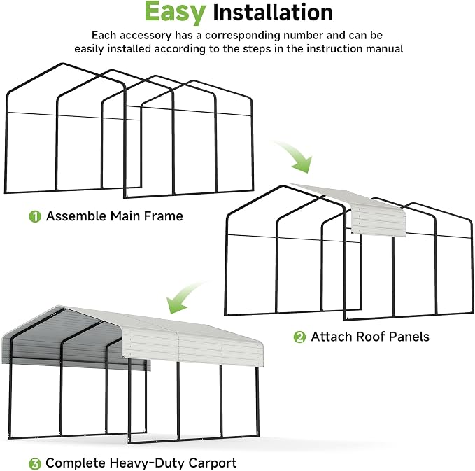 Real Relax 10×15FT Heavy Duty Carport, Metal Car Port Multi-Use Outdoor Storage - Image 5