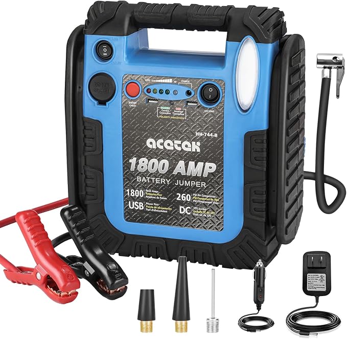 1800 Amp Jump Starter with Air Compressor, acetek Car Battery Jump Starter 260 by acetek