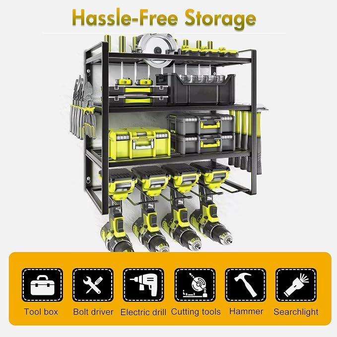 Wall Mount Power Tool Organizer, 4 Layer 4 Drill Hangers Storage Rack, Tool - Image 4