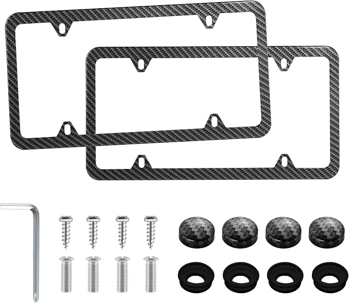 LivTee Carbon Fiber License Plate Frames, 4 Holes Stainless Steel License Plate by LivTee