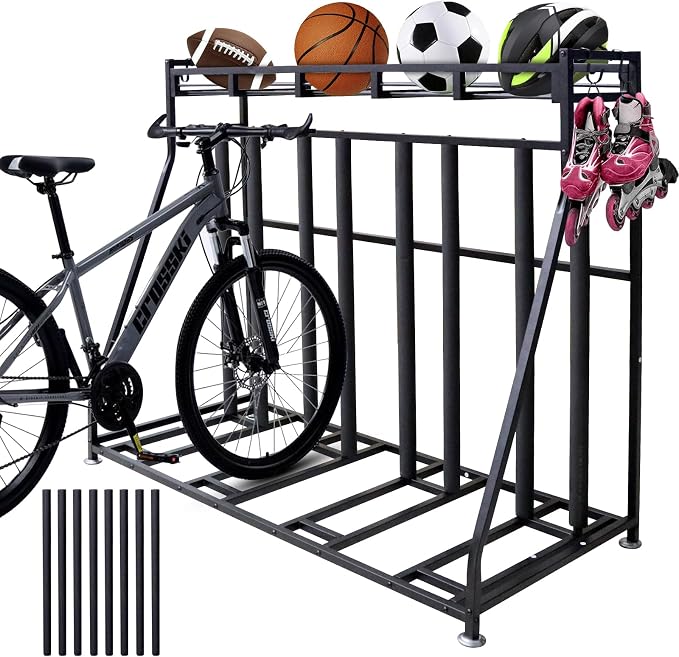 4 Bike Stand Rack with Storage – Bike Rack Floor Stand- Garage Organizer by SANHESHUN