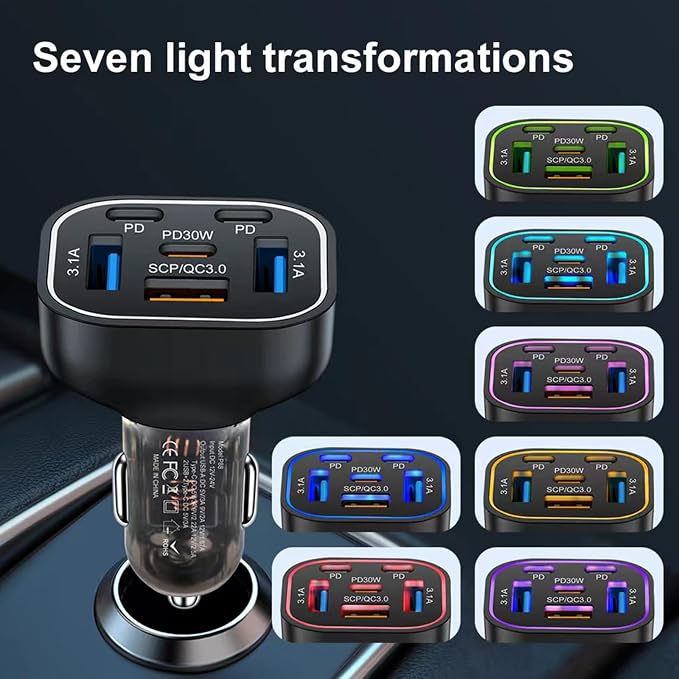 6 in 1 Multi Port USB C Car Charger Adapter PD 30W 6 Ports Super Fast Charging - Image 8