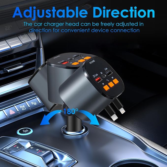 Retractable Car Charger, 5 in 1 Fast Car Phone Charger 90W, Handsfree Call - Image 7