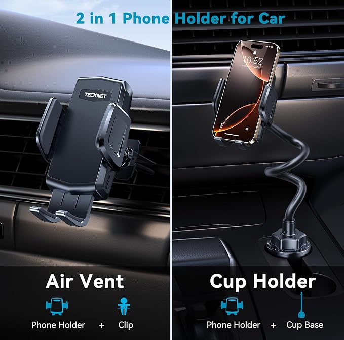 TECKNET Universal Car Cup Phone Holder – Adjustable Cradle Car Mount - Image 2
