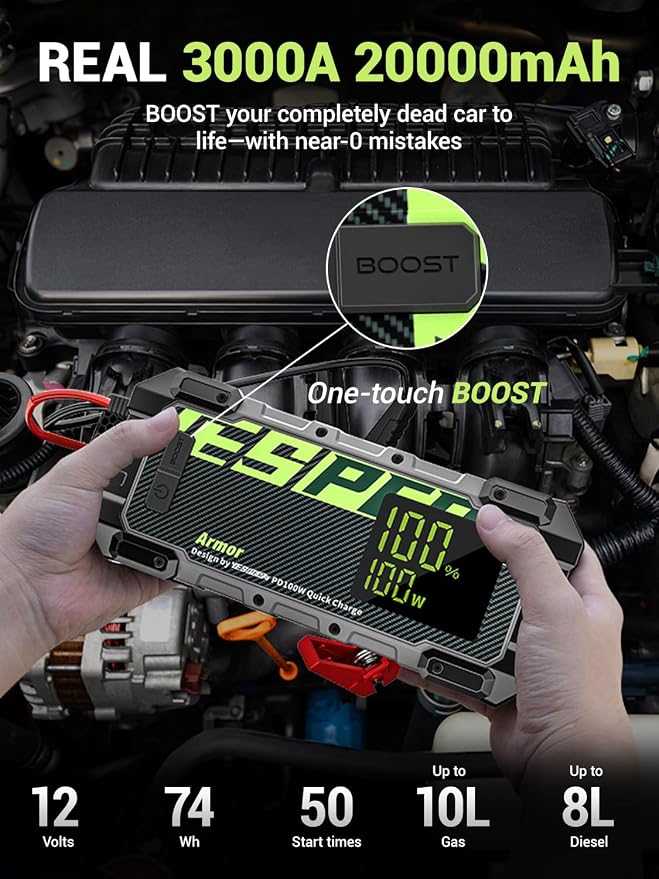 YESPER 3000A Jump Starter, 12V Car Battery Jump Starter - Image 2