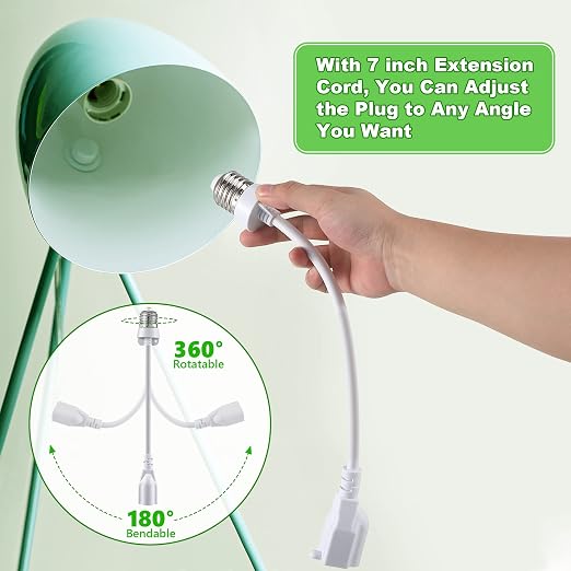 Feekoon 2 Pack 3 Outlet Light Socket Adapter, Convert E26/E27 Bulb Socket to 3 - Image 4