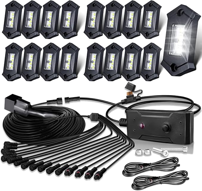 White Rock Lights, LEDMIRCY R3 Pure White LED Rock Lights Kit 16PCS by LEDMIRCY