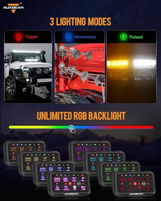 Auxbeam 8 Gang Switch Panel Bluetooth RGB AC-800 - Image 4