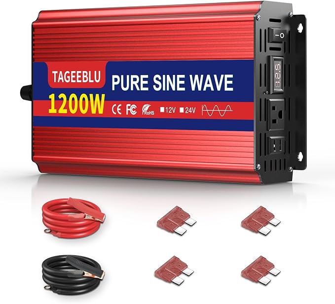 1200W Pure Sine Wave Inverter, 12V DC to 110V/120V AC Power Inverter by TAGEEBLU