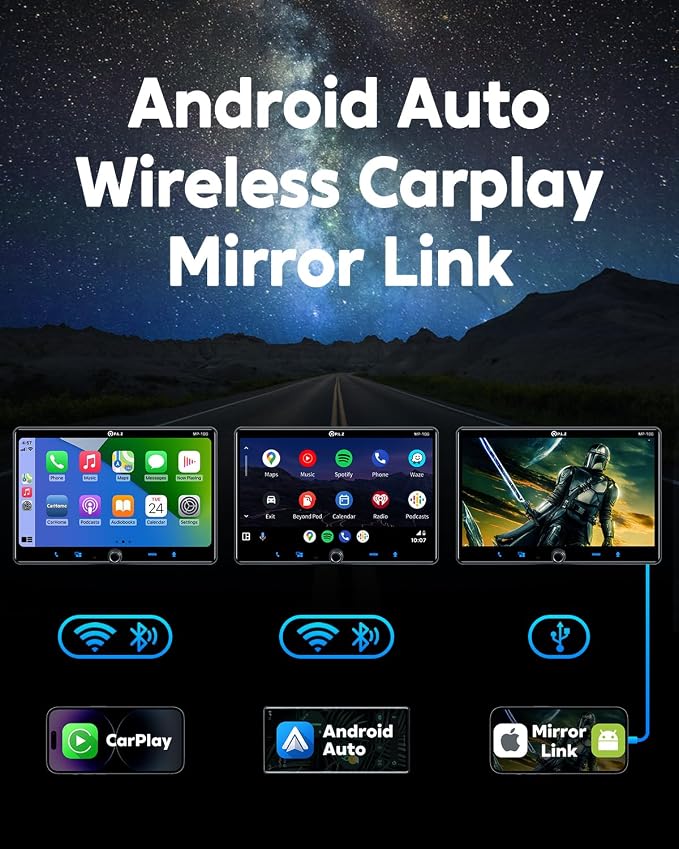 PLZ Single Din Car Stereo Wireless Apple Carplay Android Auto Radio, 10.1" Car - Image 2