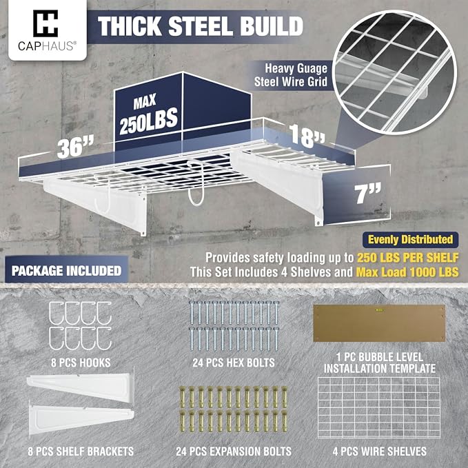 CAPHAUS 2-Pack Garage Shelving Wall Mounted 72x18 Inch, Heavy Duty Metal Wall - Image 3