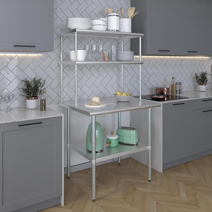 Amgood Stainless Steel Work Table Double Tier Overshelf | Metal Kitchen Prep - Image 5