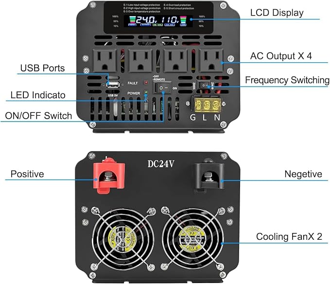 5000W Power Inverter 24V to 110V/120V DC to AC - Image 3
