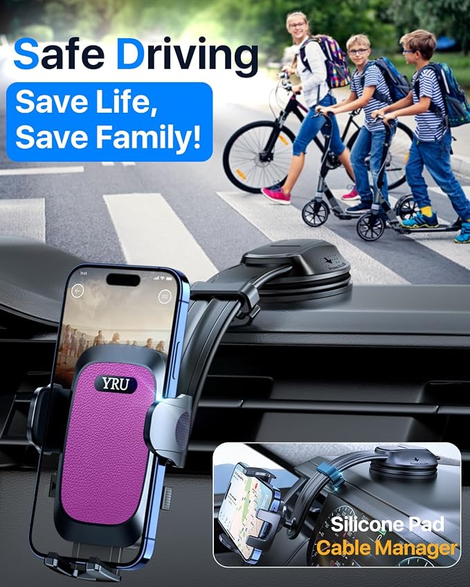 YRU Cell Phone Holder for Car Dashboard Windshield Phone Stand for iPhone 16 15 - Image 6