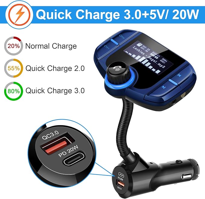 Upgraded Bluetooth FM Transmitter, Wireless Radio Adapter Hands Free Car Kit - Image 6